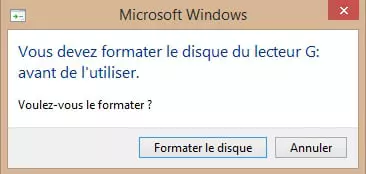 Vous devez formater le du disque du lecteur